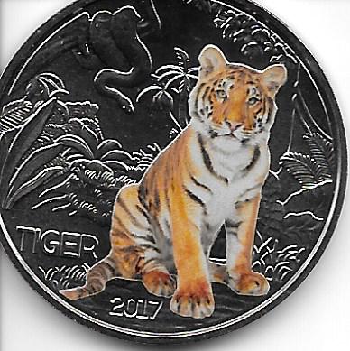 Monedas - Euros - 3€ - Austria - Año 2017 - Tigre - Moneda coloreada - Click en la imagen para cerrar