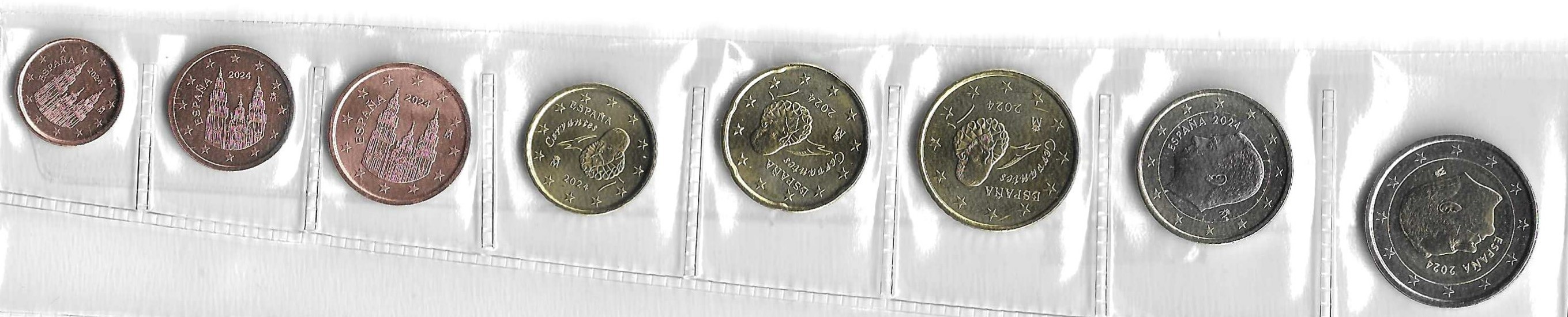 Monedas - Euros - Coleccion en tiras - España - sc - 2024 - Coleccion 8 monedas