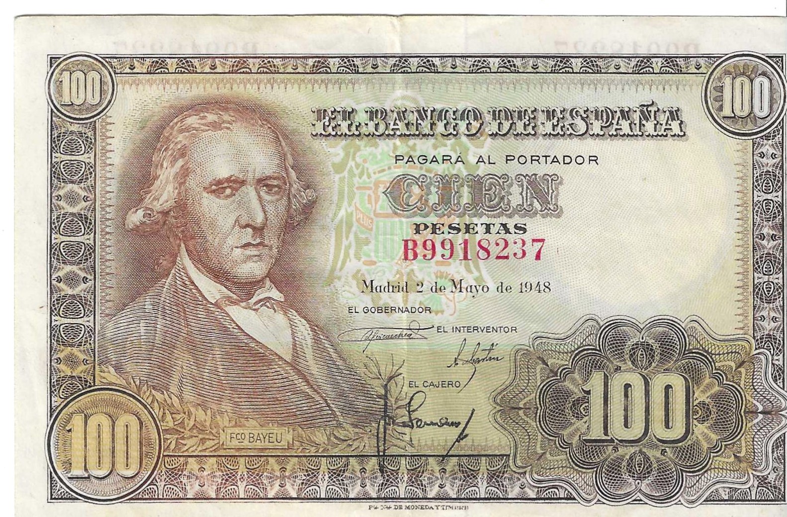 Banknotes - Spain - Spanish State (1936 - 1975) - 100 ptas - 490 - MBC - 1948 - Num.ref: B9918237