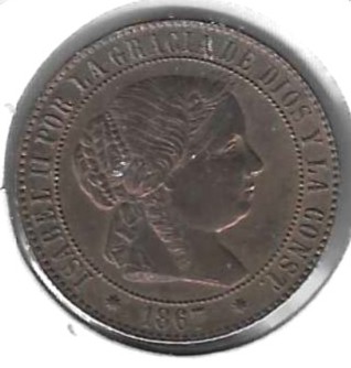 Monedas - EspaÃ±a - Isabel II (1833 - 1868) - 131 - 1867 - 2,5 ctm - Barcelona - Click en la imagen para cerrar