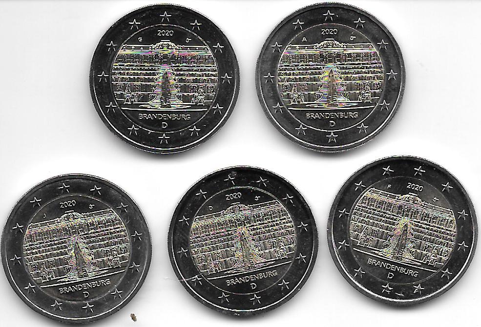 Coins - Euros - 2€ - Germany - 2020 - Brandenburg - Set of 5 coins