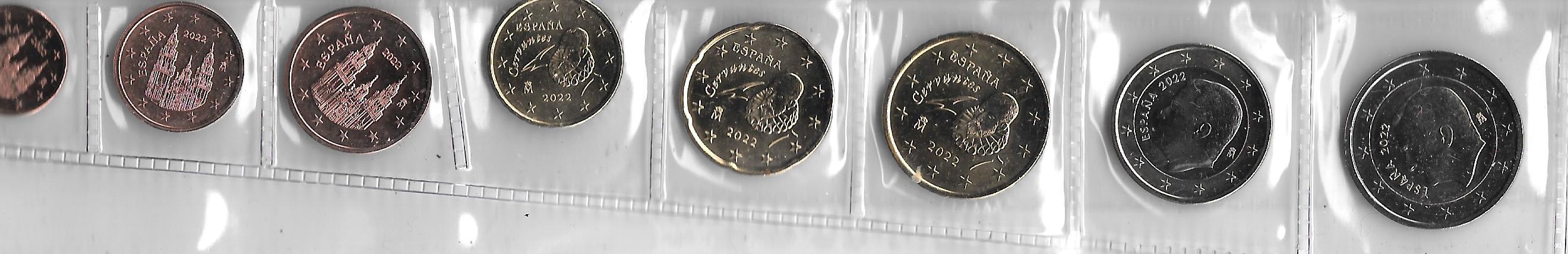 Monedas - Euros - Coleccion en tiras - España - SC - 2022 - 8 monedas