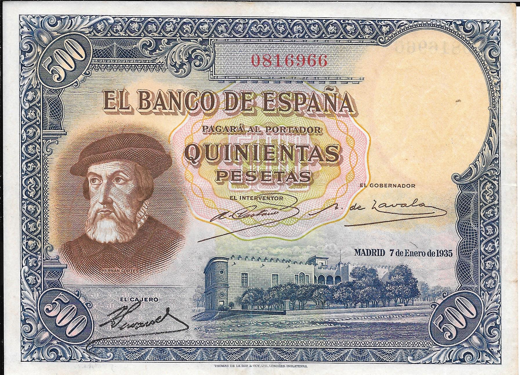 Банкноты - Испания - II Республика (1931 - 1939) - Banco de España - 365 - mbc+ - 1935 - 500 песет - Num.ref: 0816966