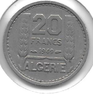 Monedas - Africa - Argelia - 91 - Año 1949 - 20 Francos - Click en la imagen para cerrar