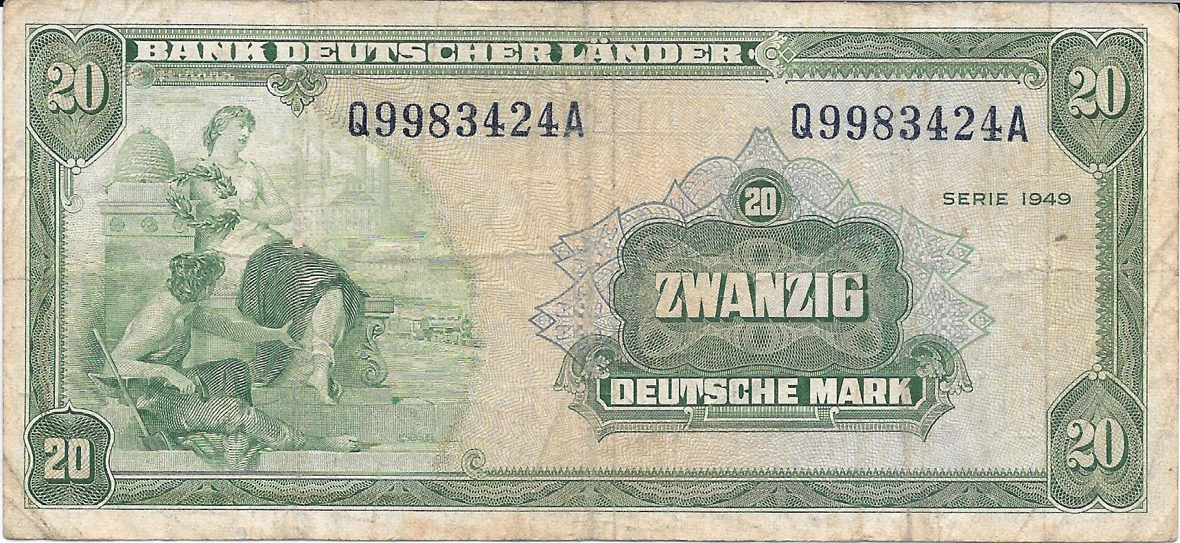 Banknotes - Europe - Germany - 6 - bc+ - 1948 - 20 marks - Num.ref: Q9983424A