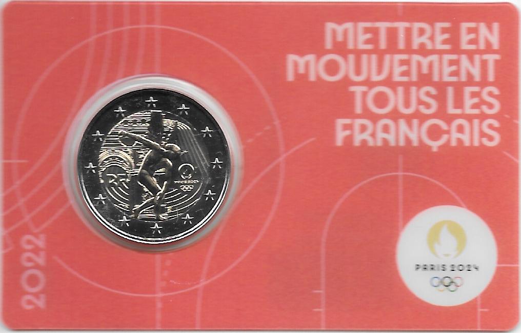 硬币 - 欧元 - 2€ - 法国 - SC - 2022 年 - 2024 年巴黎奥运会 (红色)