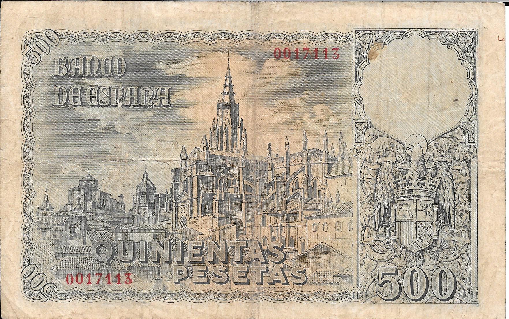 Billetes - EspaÃ±a - Estado EspaÃ±ol (1936 - 1975) - 500 ptas - 501 - mbc- - 1940 - Num.ref: 0017113 - Click en la imagen para cerrar
