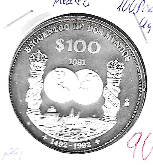 Monedas - America - Mexico - 540 - 1991 - 100 pesos - plata - Click en la imagen para cerrar