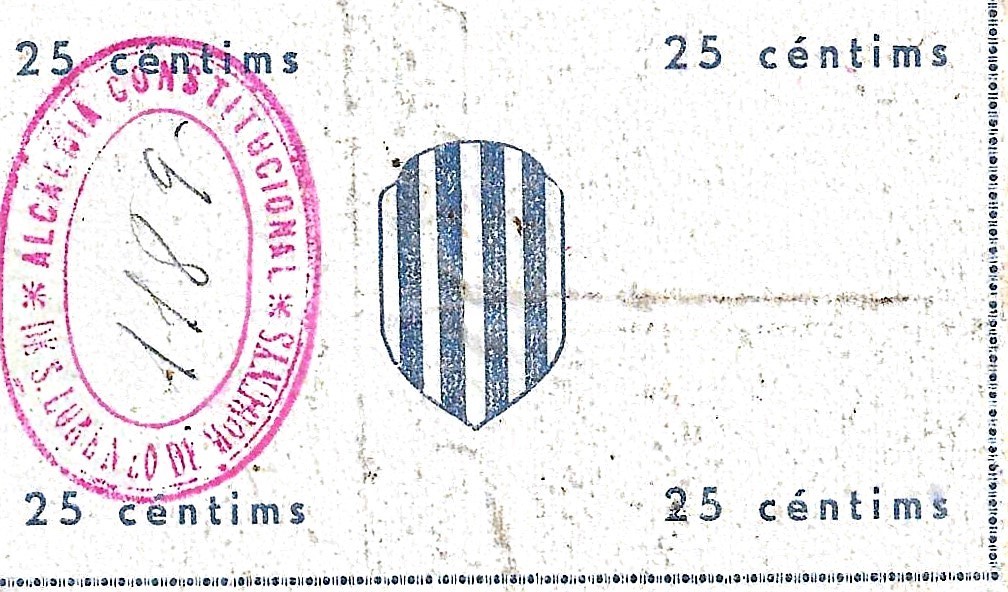 Billetes - EspaÃ±a - II RepÃºblica (1931 - 1939) - Locales - CataluÃ±a - 1632 - 1937 - LlorenÃ§ de Morunys - 25 centimos - Click en la imagen para cerrar