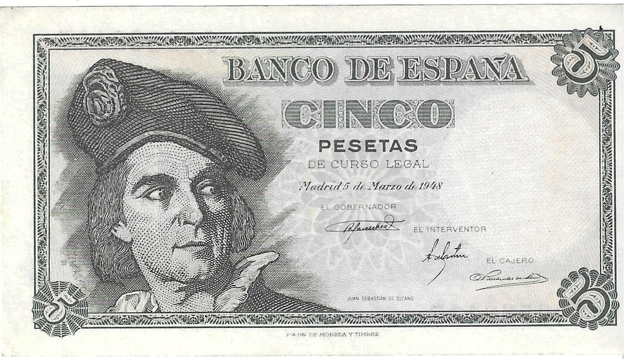 Billetes - España - Estado Español (1936 - 1975) - 5 ptas - 465 - SC - 1948 - Num.ref: J09589117