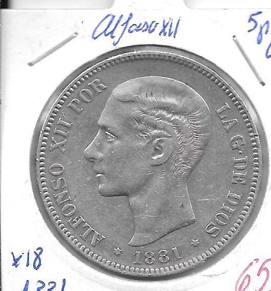 Monedas - España - Alfonso XII (29-XII-1874/28-XI) - 132 - 1881*18 - 5 pesetas - plata