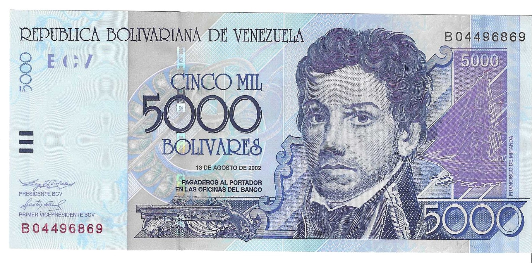 Billetes - America - Venezuela - 84B - SC - 2002 - 5000 bolivares - Num.ref: B04496869