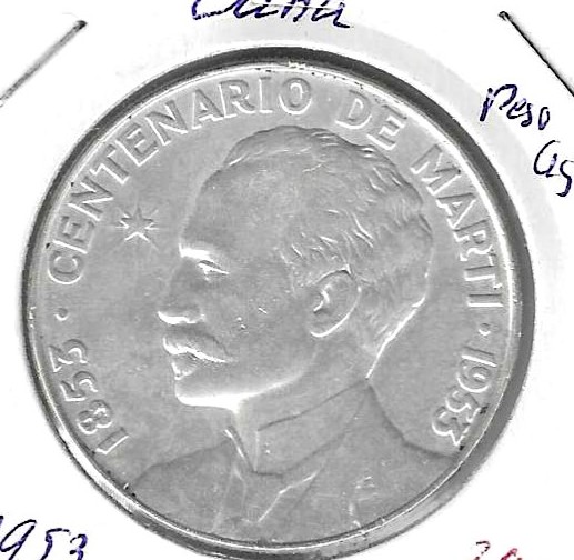 Monedas - America - Cuba - 29 - 1953 - peso - plata - Click en la imagen para cerrar