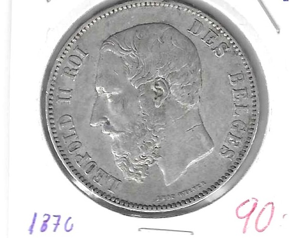 Monedas - Europa - Belgica - 24 - 1870 - 5 francos - plata - Click en la imagen para cerrar