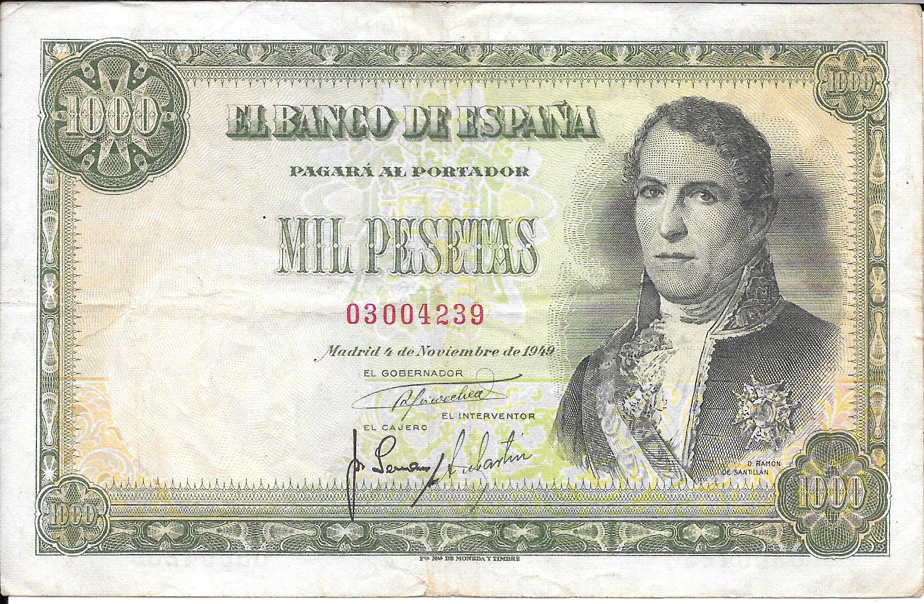 Billetes - EspaÃ±a - Estado EspaÃ±ol (1936 - 1975) - 1000 ptas - 514 - mbc- - 1949 - Num.ref: 03004239
