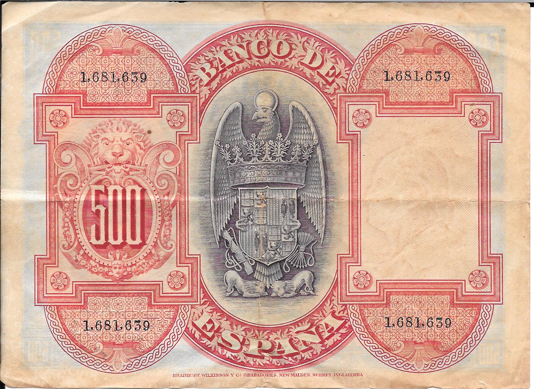 Billetes - EspaÃ±a - Alfonso XIII (1886 - 1931) - 363 - sc+ - 1927 - 500 pesetas - num.ref: 1681639 - Click en la imagen para cerrar