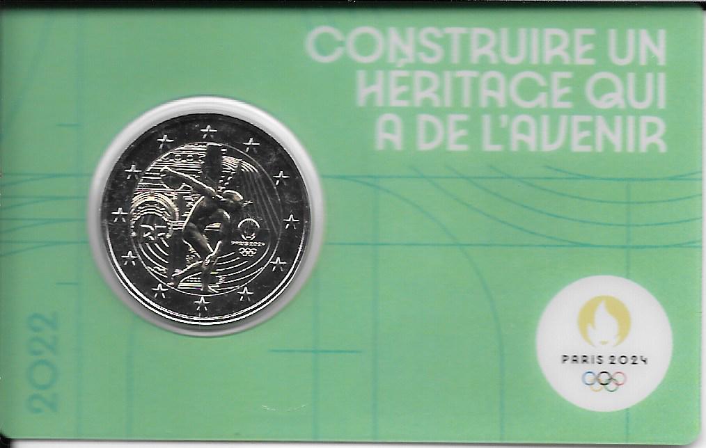 硬币 - 欧元 - 2€ - 法国 - SC - 2022 年 - 2024 年巴黎奥运会 (绿色)