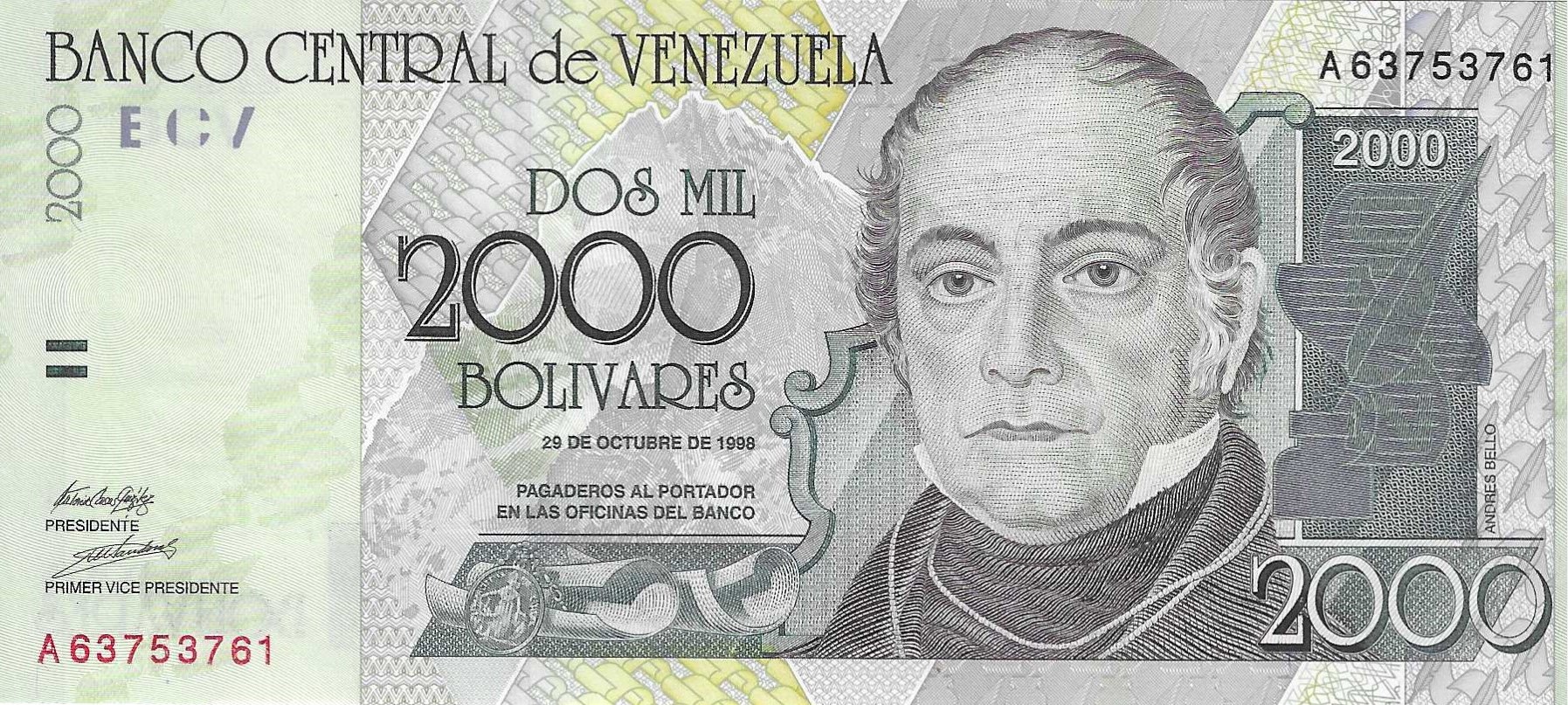 Billetes - America - Venezuela - 80 - SC - 1998 - 2000 bolivares - Num.ref: A63753761