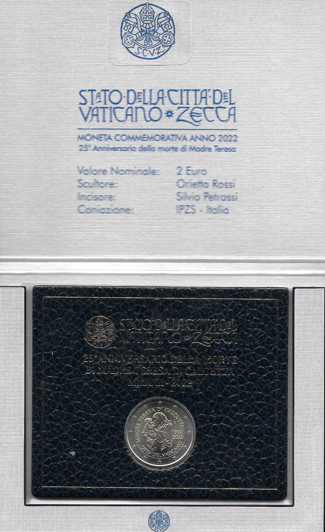 Monedas - Euros - 2€ - Vaticano - SC - Año 2022 - 25º Aniversario muerte Teresa de Calcuta