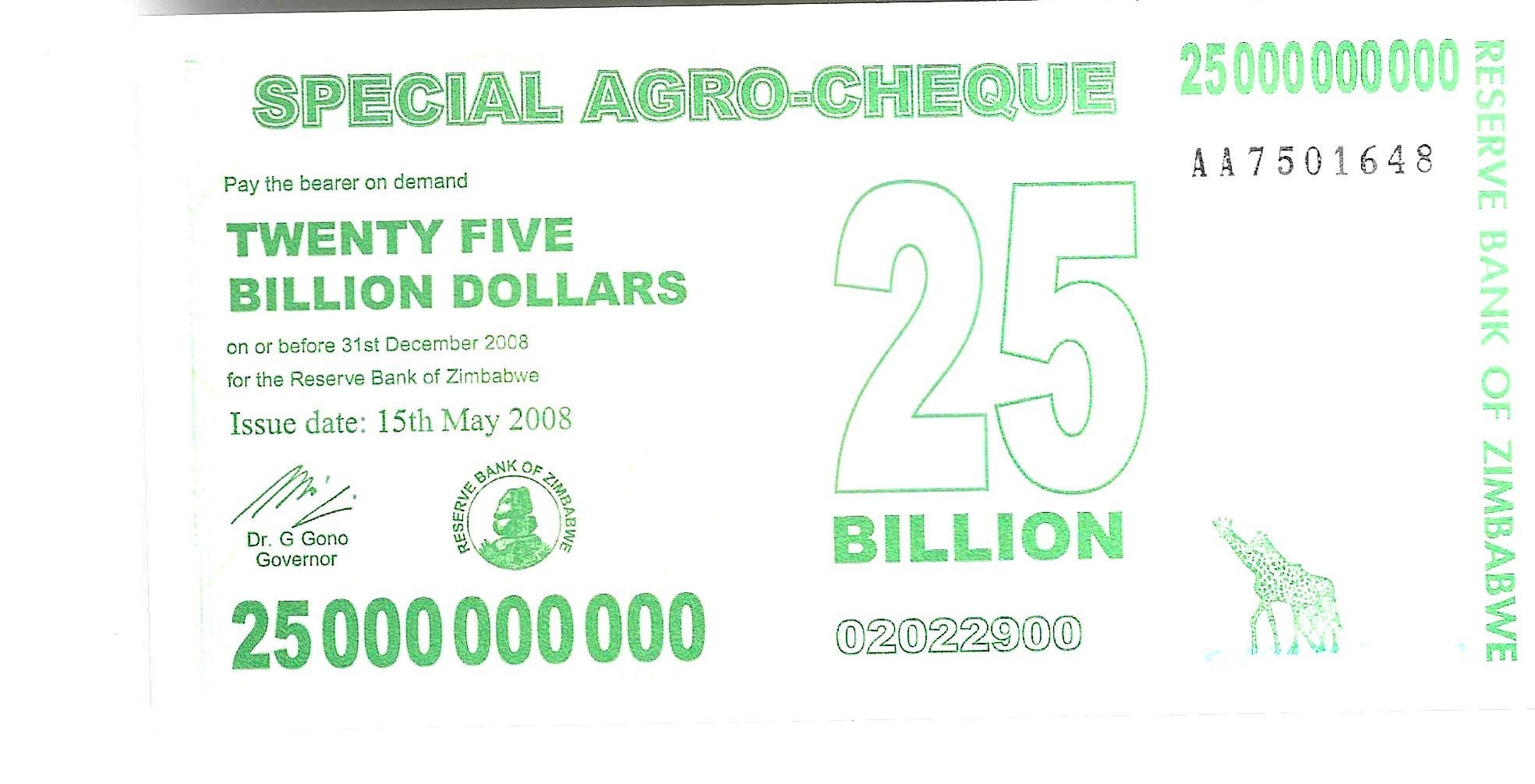 Bankbiljetten - Afrika - Zimbabwe - 62 - SC - 2008 - 25.000.000.000 dollar - Ref.nr: AA7501648