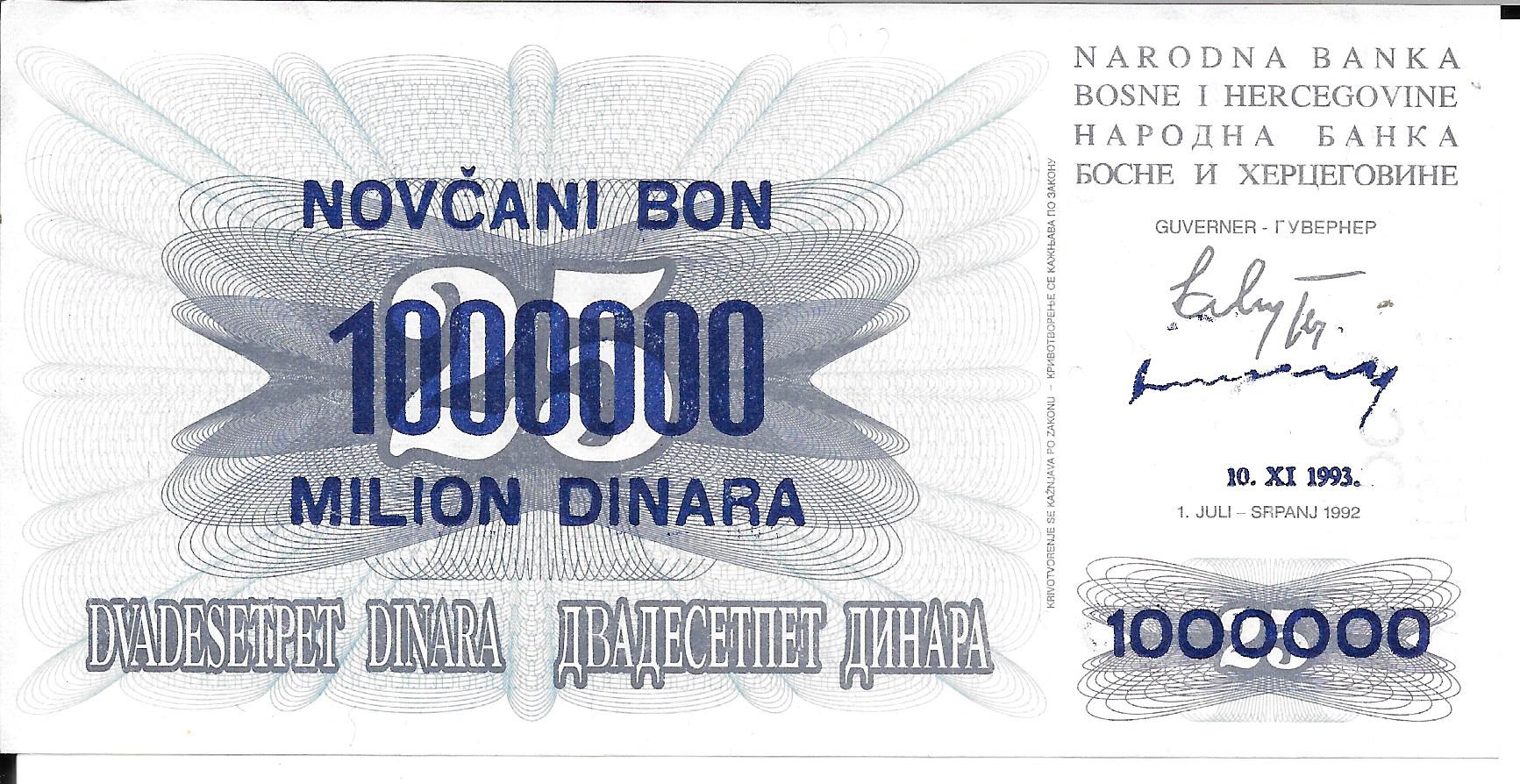 Biglietti - Europa - Bosnia - 35 - sc - 1993 - 1000000 dinar - Num.ref: 64585455