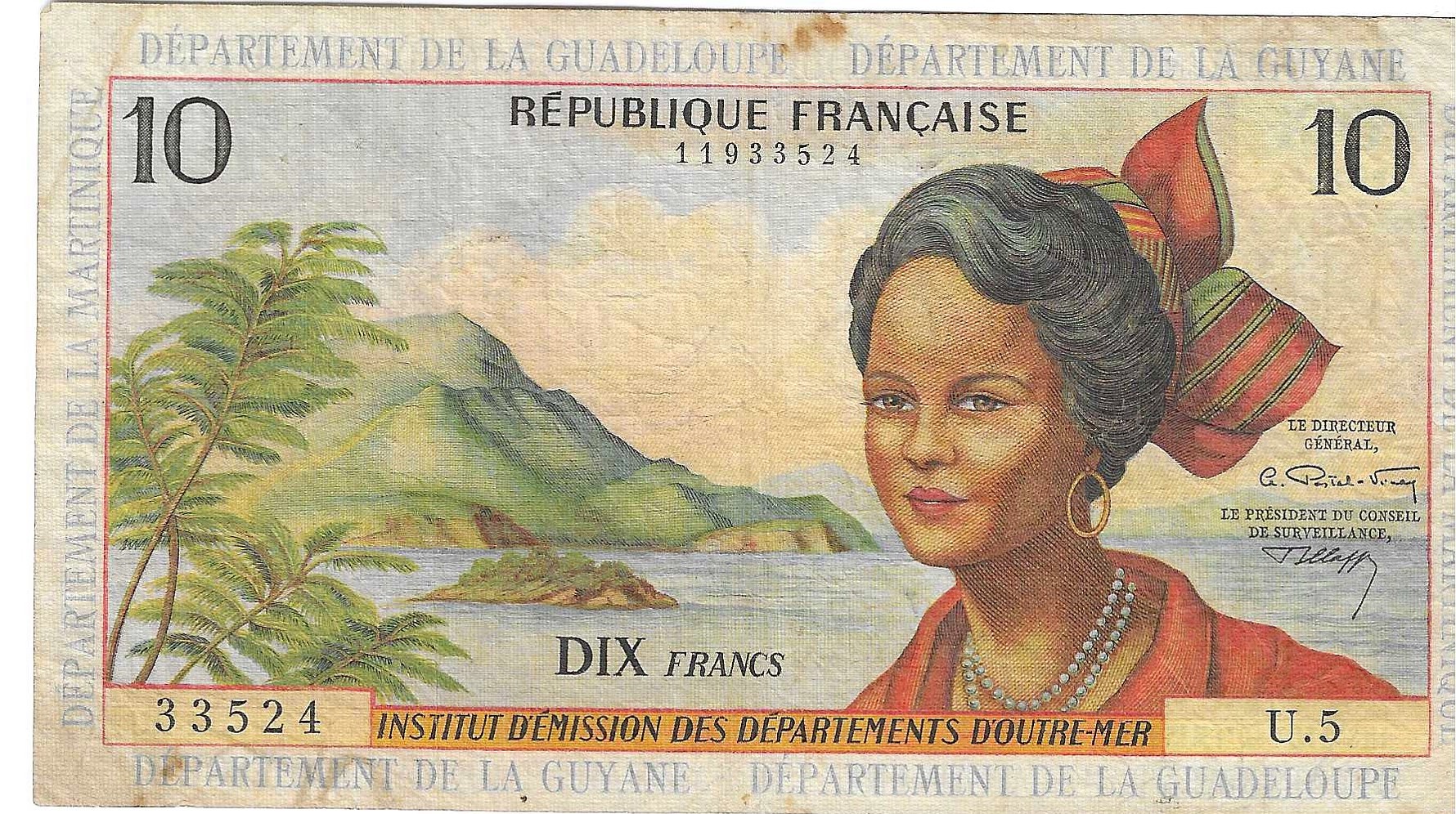 Billetes - America - Antillas Francesas - 8b - MBC+ - 1964 - 10 francos - Num.ref: 33524