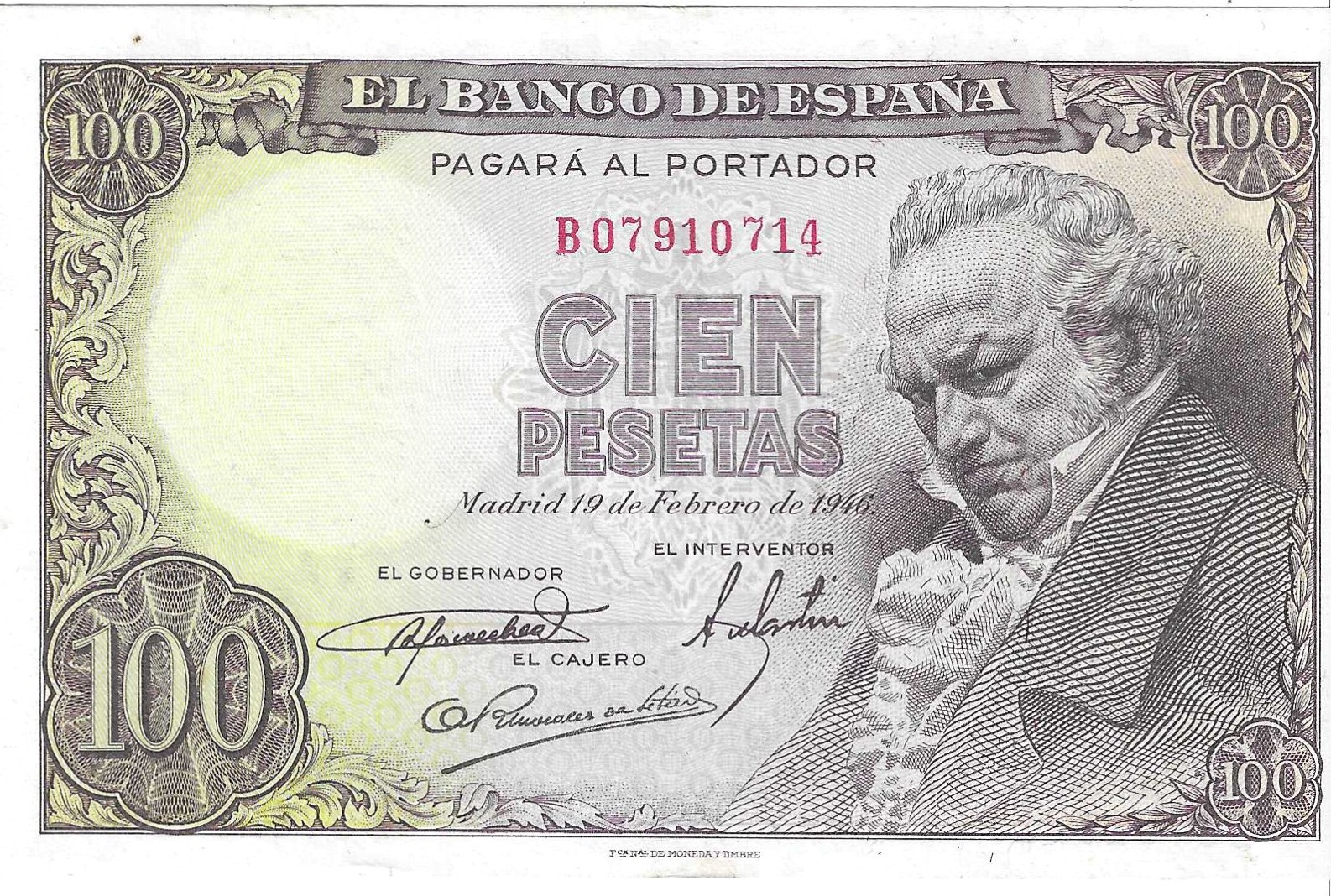 Billetes - España - Estado Español (1936 - 1975) - 100 ptas - 490 - SC- - 1946 - Num.ref: B07910714