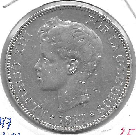 Monedas - EspaÃ±a - Alfonso XIII ( 17-V-1886/14-IV) - 152 - 1897*18*97 - 5 pesetas - plata - Click en la imagen para cerrar