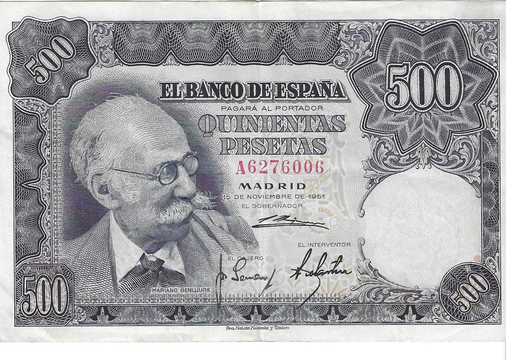 Banknotes - Spain - Spanish State (1936 - 1975) - 500 ptas - 504 - MBC+ - 1951 - Num.ref: A6276006
