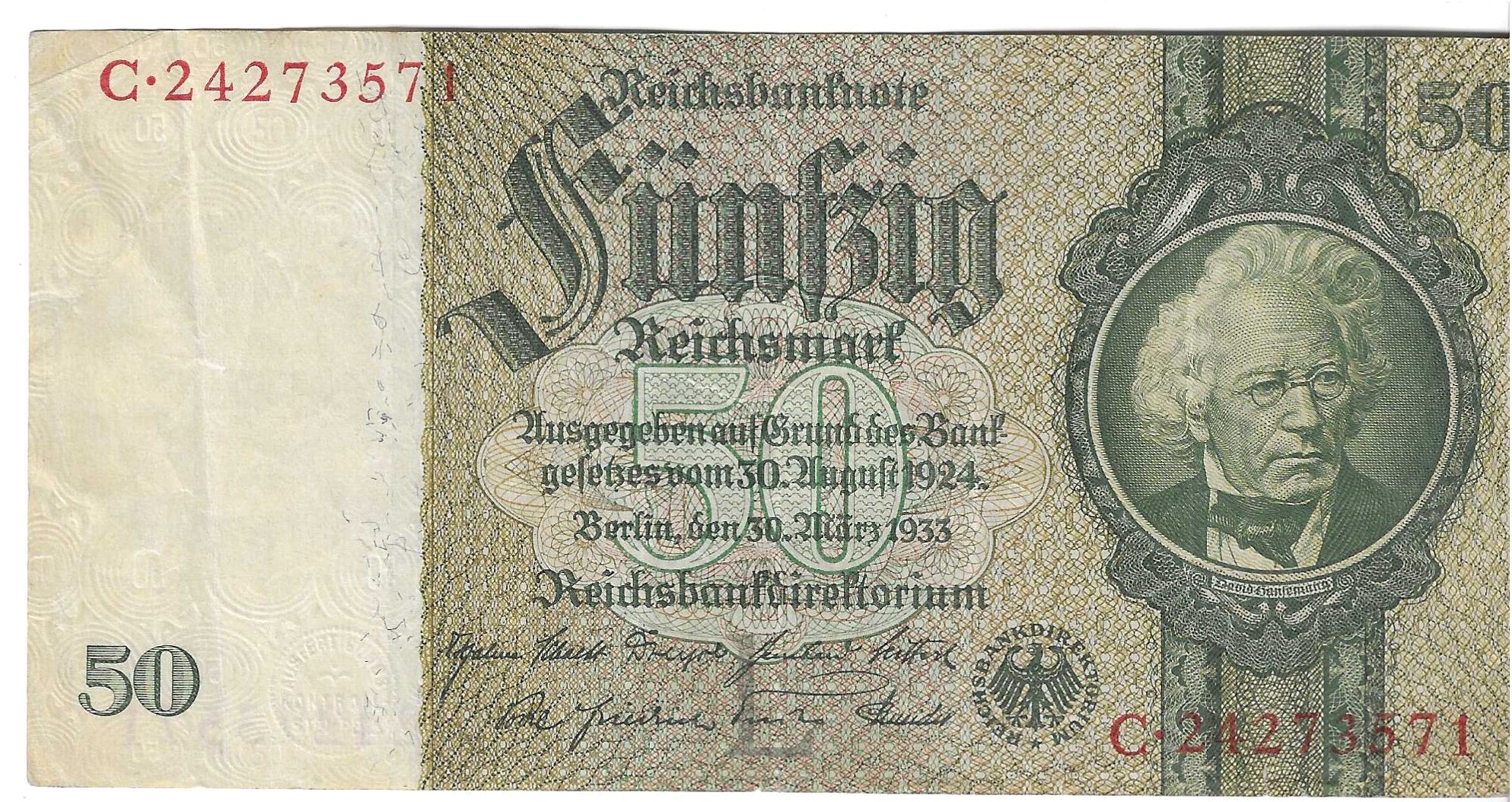 纸币 - 欧洲 - 德国 - 182 - MBC - 1933 - 50 marcos - Num.ref: C24273571