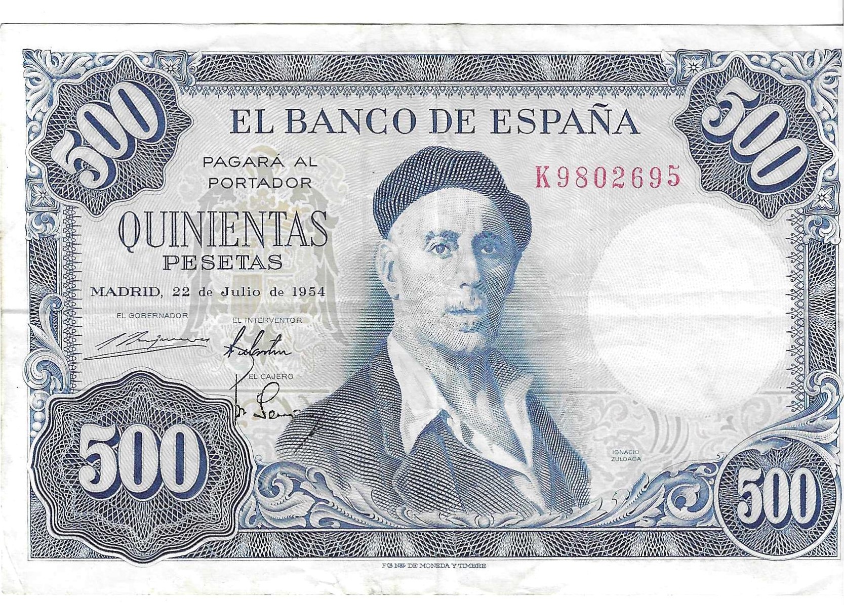 Banknotes - Spain - Spanish State (1936 - 1975) - 500 ptas - 506 - MBC+ - 1954 - Num.ref: K9802695