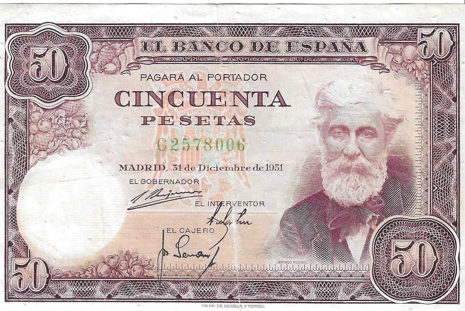Billetes - España - Estado Español (1936 - 1975) - 50 ptas - 483 - MBC- - 1951 - Num.ref: C2578006