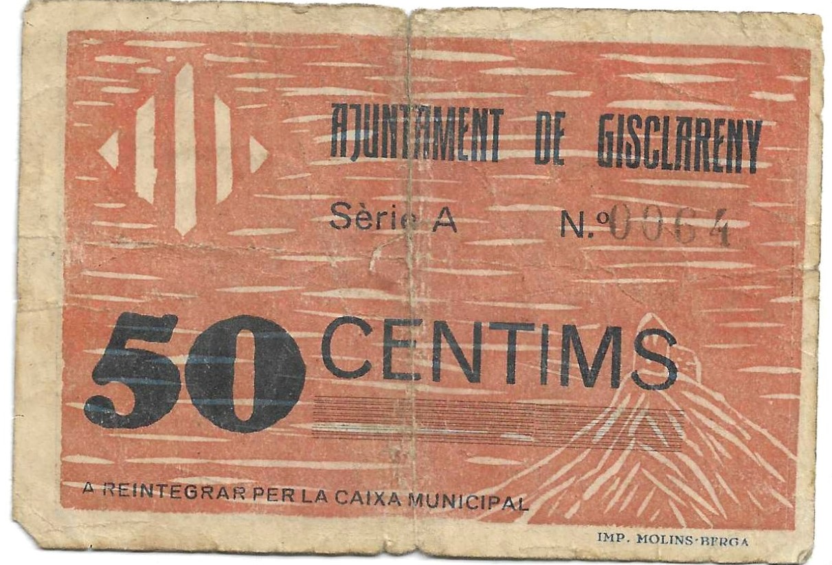 紙幣 - スペイン - 第二共和政 (1931 - 1939) - 地方 - カタルーニャ - 64 - 1937 - Gisclareny - 50 Ct - num ref:0064