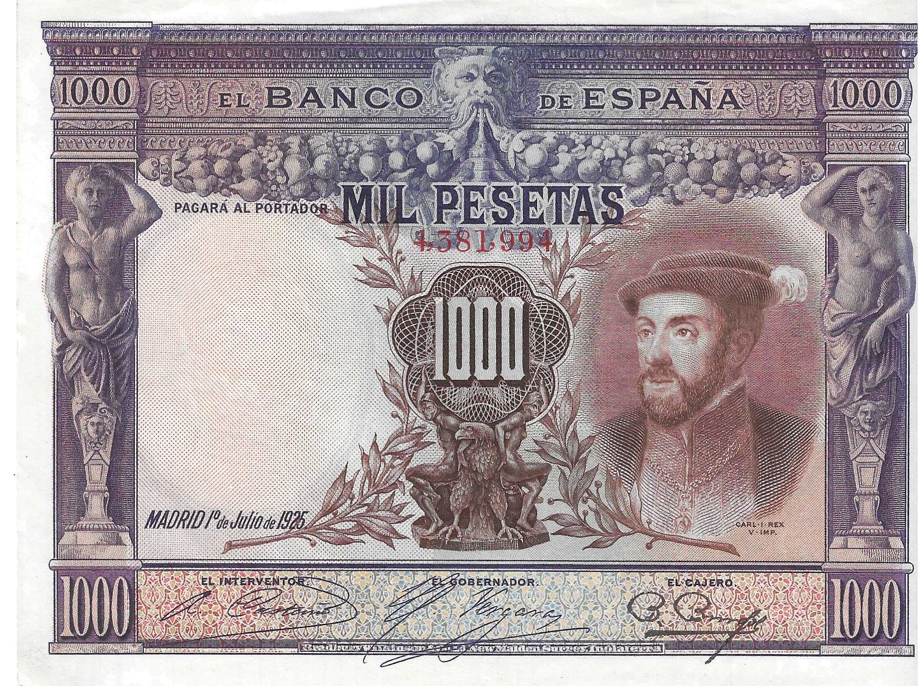 紙幣 - スペイン - アルフォンソ13世 (1886 - 1931) - 357 - MBC - 1925 - 1000 pesetas - Num.ref: 4381994