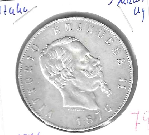 Monedas - Europa - Italia - 8.4 - 1876R -5 liras - plata - Click en la imagen para cerrar