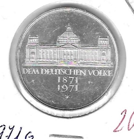 Monedas - Europa - Alemania - 128.1 - 1971G - 5 marcos - plata - Click en la imagen para cerrar