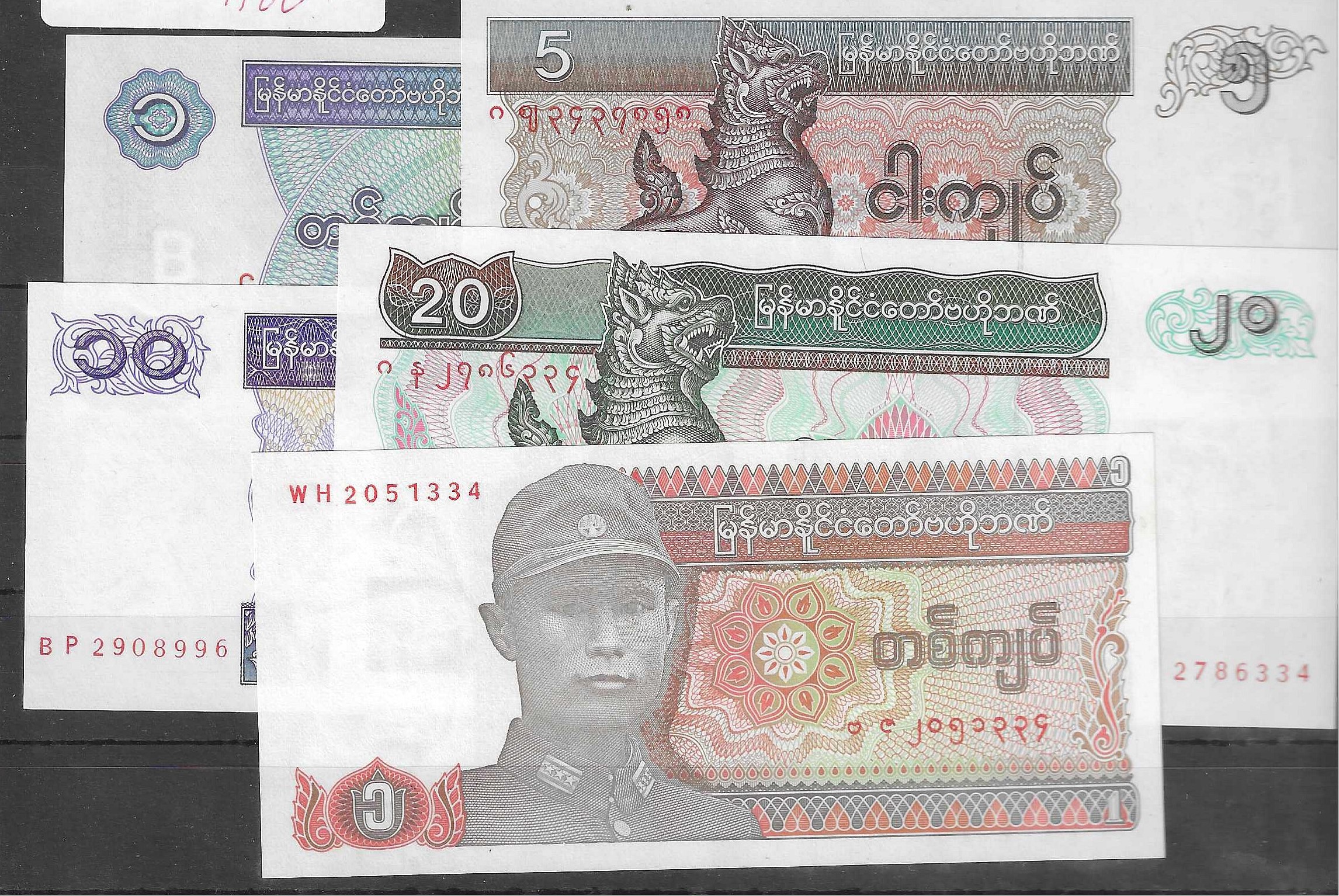 Billetes - Asia - Birmania - - SC - Conjunto 5 billetes