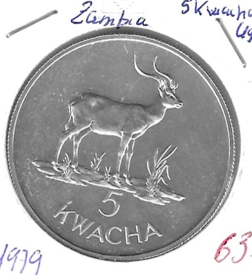 Monedas - Africa - Zambia - 18a - 1979 - 5 kwacha - plata