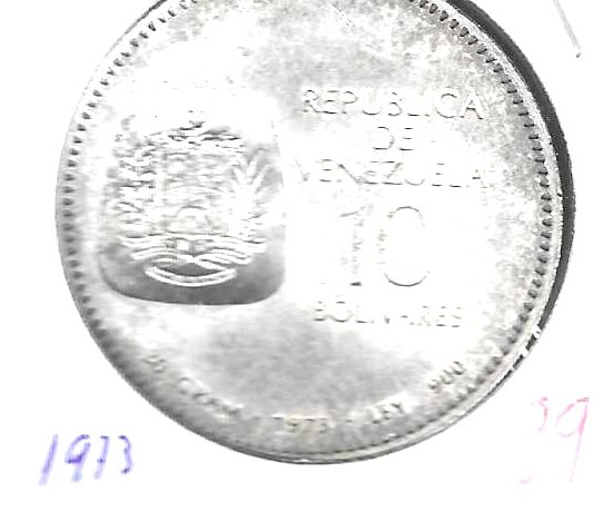 Monedas - America - Venezuela - 45 - 1973 - 10 bolivares - plata - Click en la imagen para cerrar