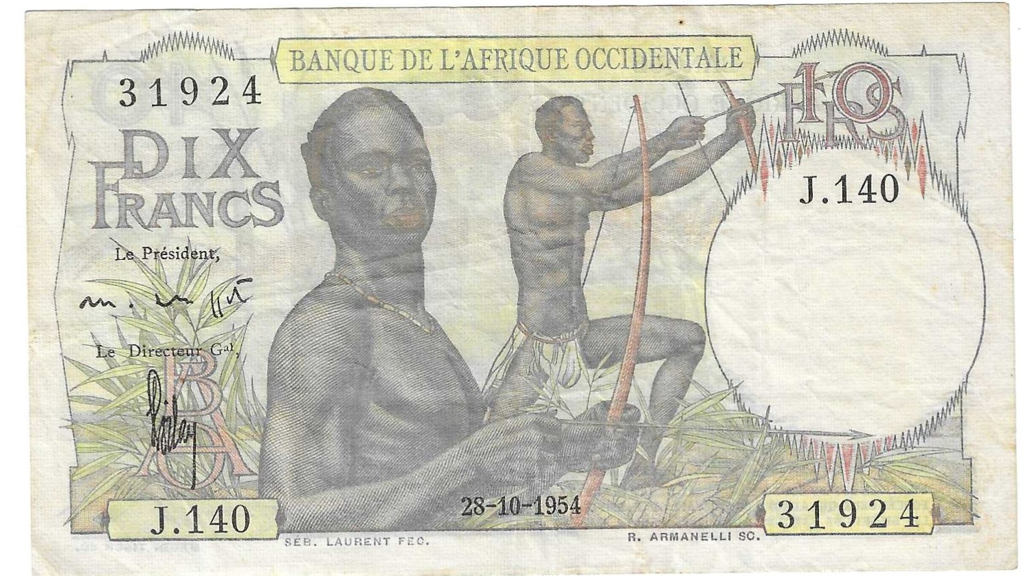 Billetes - Africa - Banco Ãfrica Occidental - 37 - mbc - 10 francos - Num.ref: 31924
