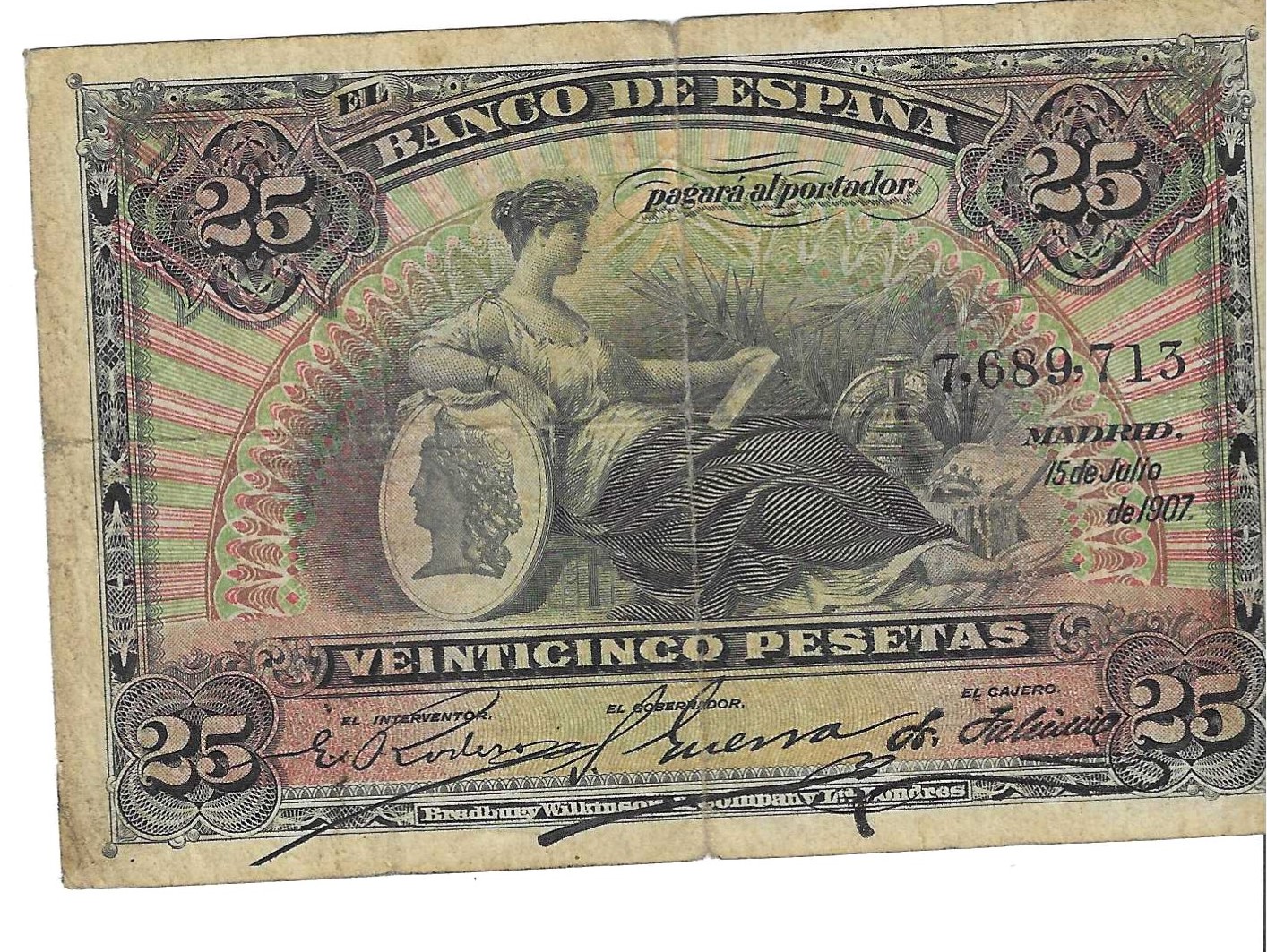 Billetes - EspaÃ±a - Carlos VII (1868 - 1909) - 308 - MBC- - 1907 - 25 pesetas - Num.ref: 7689713