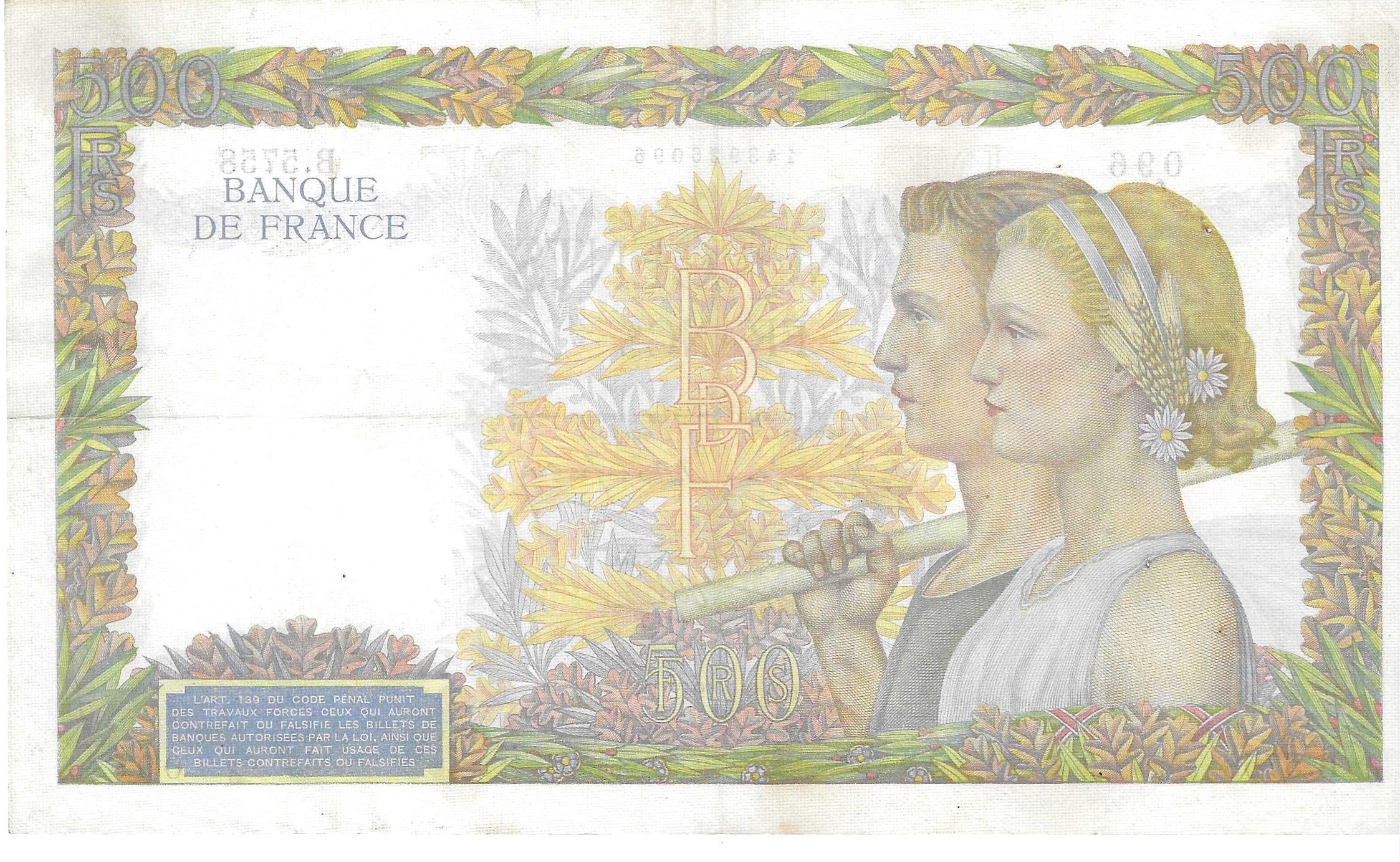 Billetes - Europa - Francia - 95 - MBC+ - 1942 - 500 francos - Num.ref: B5758