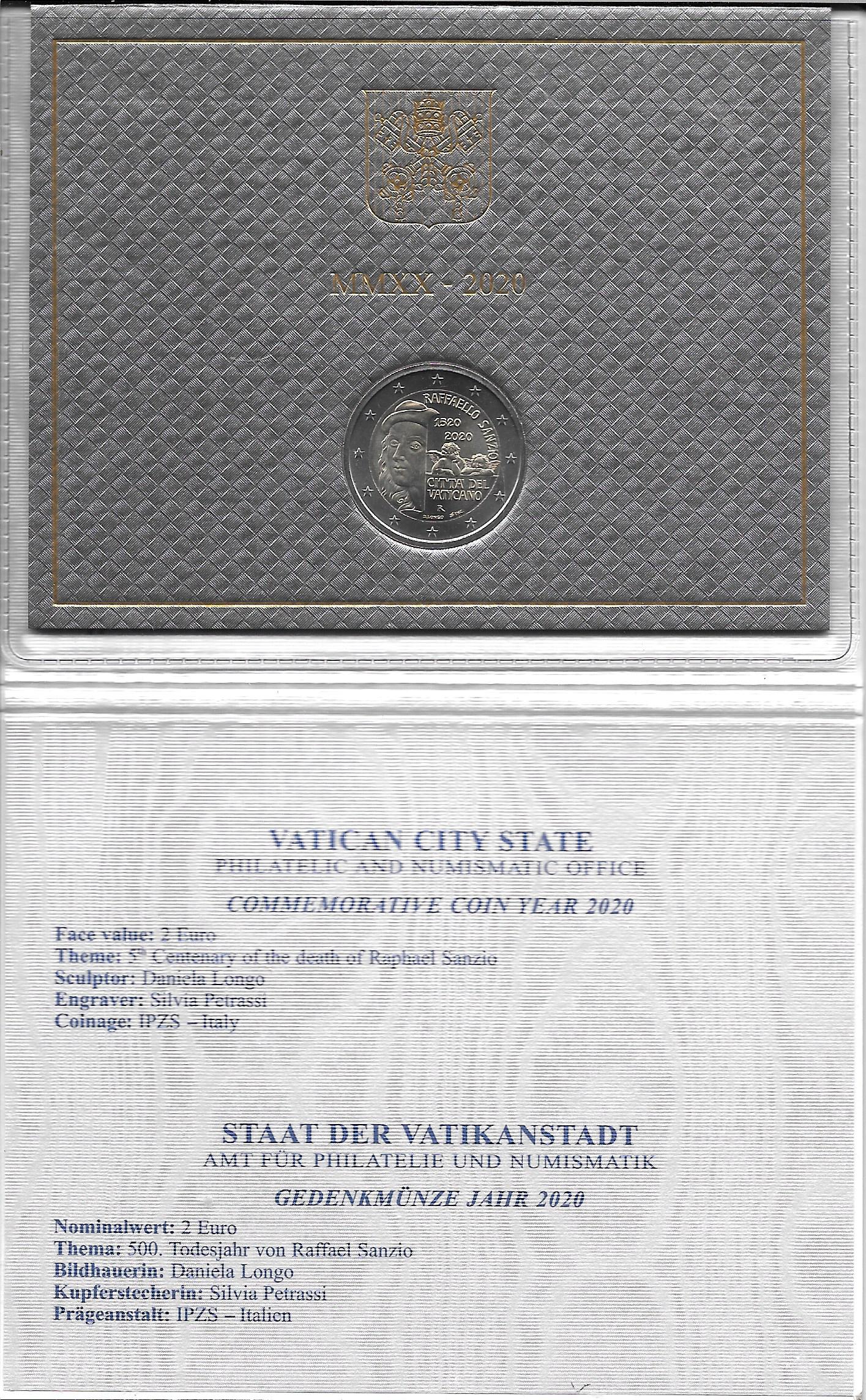 Monedas - Euros - 2€ - Vaticano - SC - 2020 - Rafael