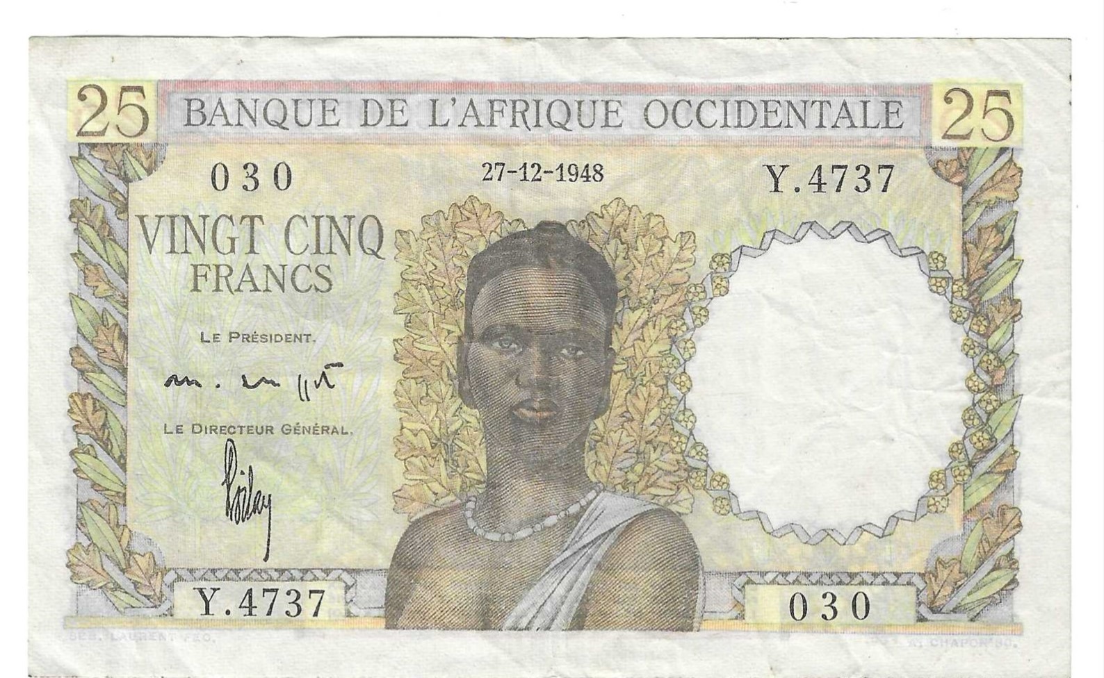 Billetes - Africa - Banco Ãfrica Occidental - 38 - MBC - 1948 - 25 francos - Num.ref: 4737