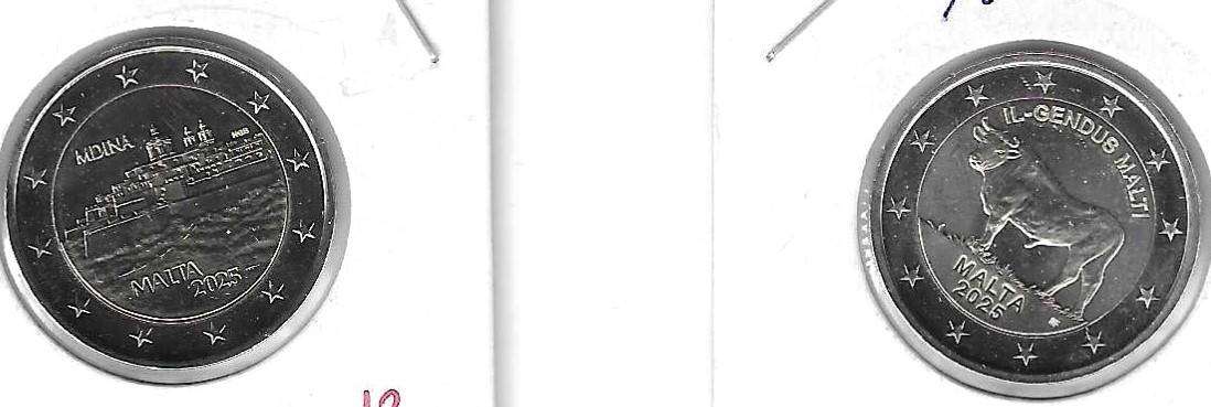 硬币 - 欧元 - 2€ - 马耳他 - SC - 2025 - 2枚硬币套装 - 姆迪纳和马耳他公牛