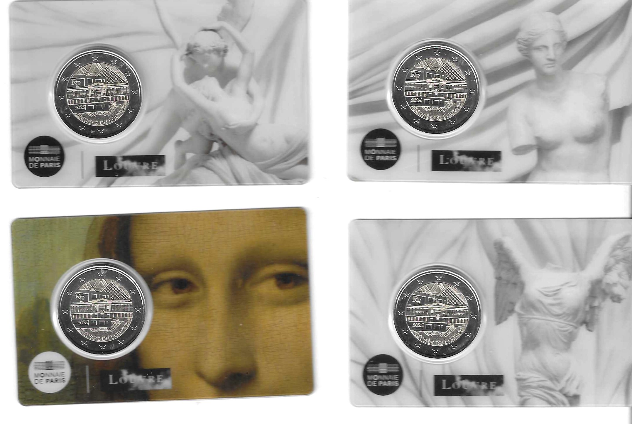 Monedas - Euros - 2€ - Francia -  SC - 2025 - Museo Louvre - 4 monedas