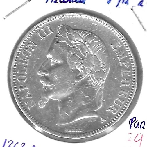 Monedas - Europa - Francia - - 1868A - 5 francos - plata - Paris - Click en la imagen para cerrar