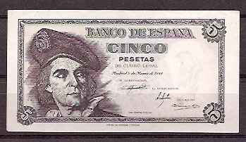 Estado Español (1936 - 1975) - 5 ptas - 465 - ebc - 5/3/1948 - ref.K07940281 - Click en la imagen para cerrar