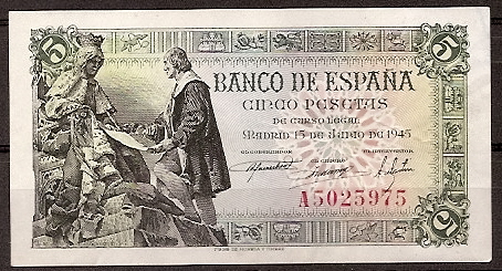 Estado Español (1936 - 1975) - 5 ptas - 469 - bc - 22/7/1954 - ref.F9158397 - Click en la imagen para cerrar