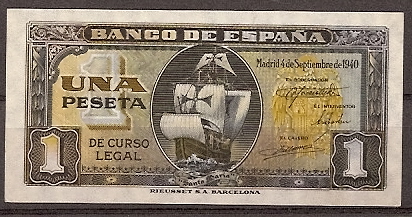 Estado Español (1936 - 1975) - 1 ptas - 437 - ebc - 4/9/1940 - ref.C4064373 - Click en la imagen para cerrar